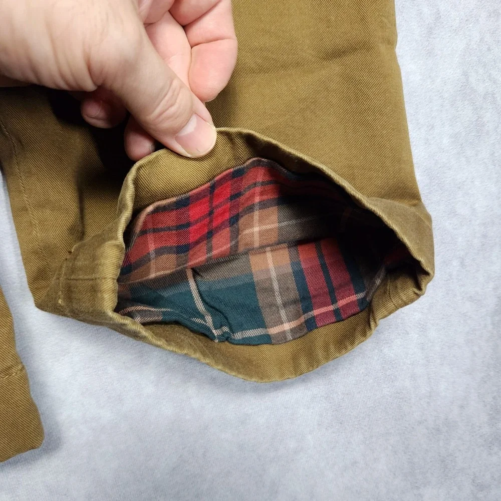 J Crew The Sutton Flannel Lined Khaki Chino Pants Mens 38x32 Brown Plaid Lining
